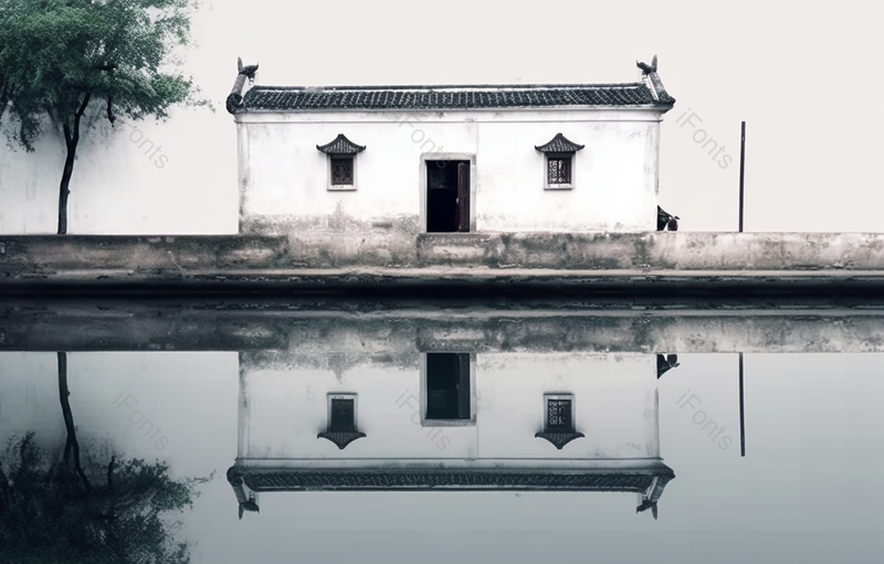 湖水旁的建筑一角与建筑倒影美景,高清,摄影图,摄影图片,图片大全,摄影图免费下载